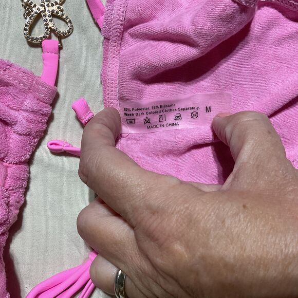 Pink Triangle Halter Bikini Set - Tie Side Swimwear - Picture 6 of 7